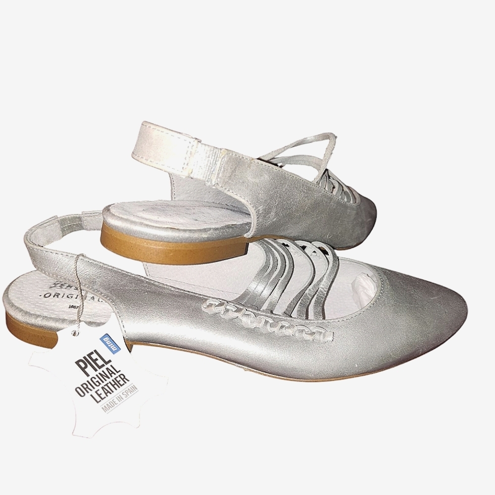 MTNG Originals Women's Silver Leather Slingback Flat NWT sz 41 US 9.5  45
